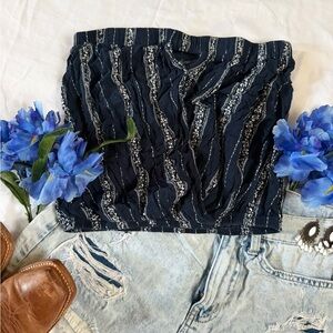Daytrip Navy and White Striped Crossover Crop Top